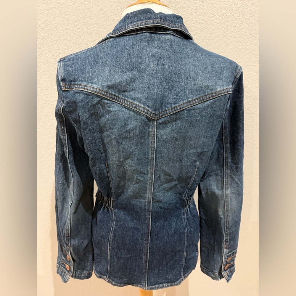 GAP Womens Denim Jacket SZ S Blazer Cut W Elastic Button Front Western Lines - Picture 4 of 9